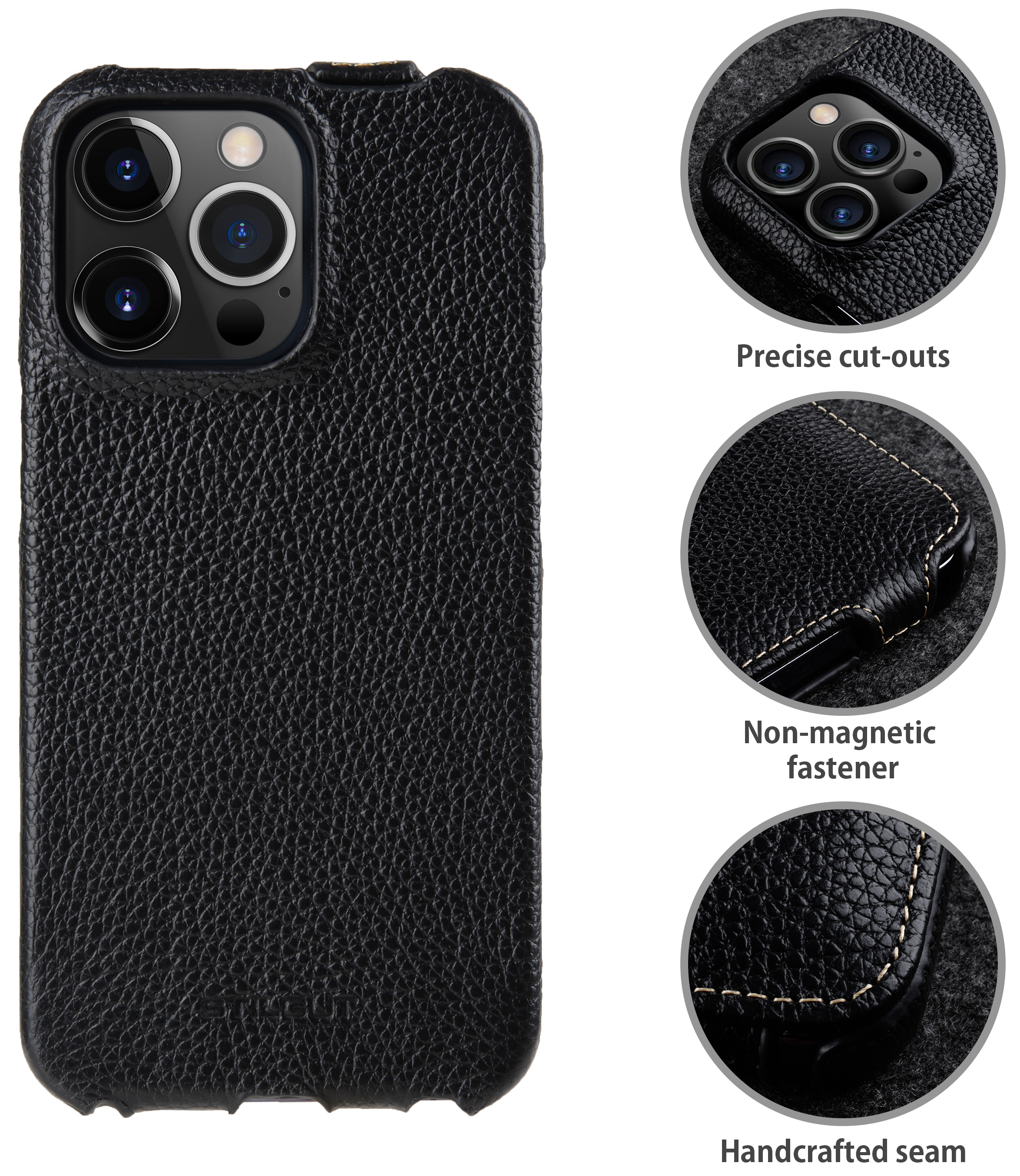 Klapphülle Schwarz Nappa Handyhülle 6.7“ iPhone 13 Pro Max Flip Case aus Leder Lederhülle StilGut UltraSlim kompatibel mit iPhone 13 Pro Max Hülle