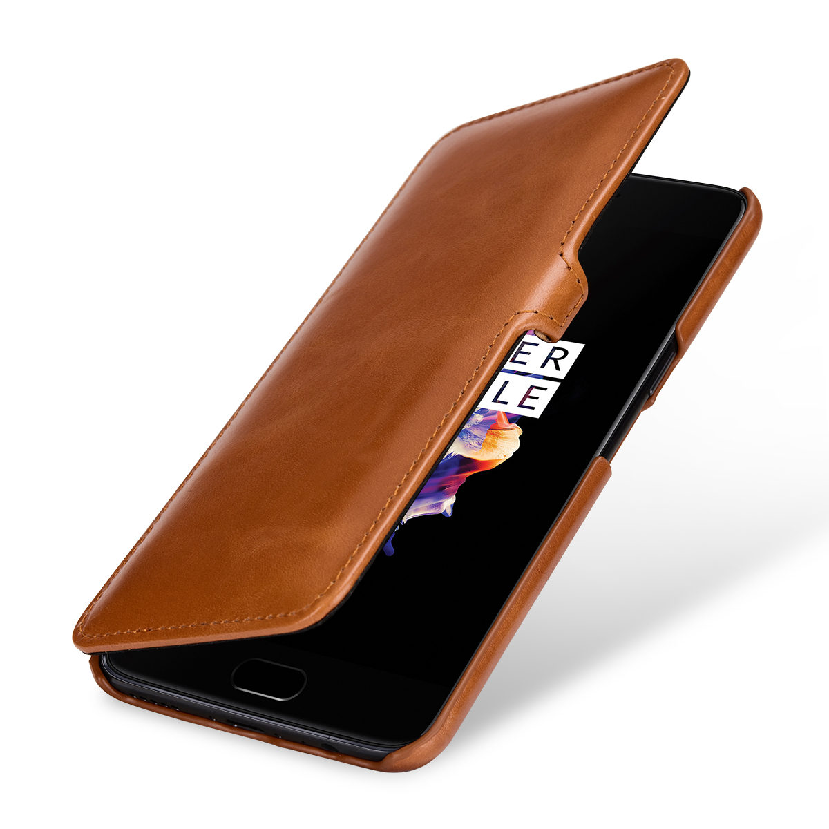 Cover for OnePlus X Genuine Leather Case Cognac Brown StilGut Book Type with Clip & Sleep/Wake Function